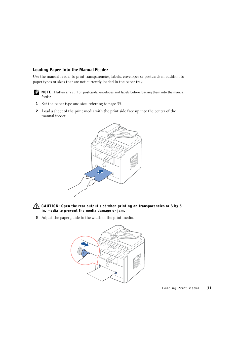 Loading paper into the manual feeder | Dell 1600n Multifunction Mono Laser Printer User Manual | Page 41 / 134
