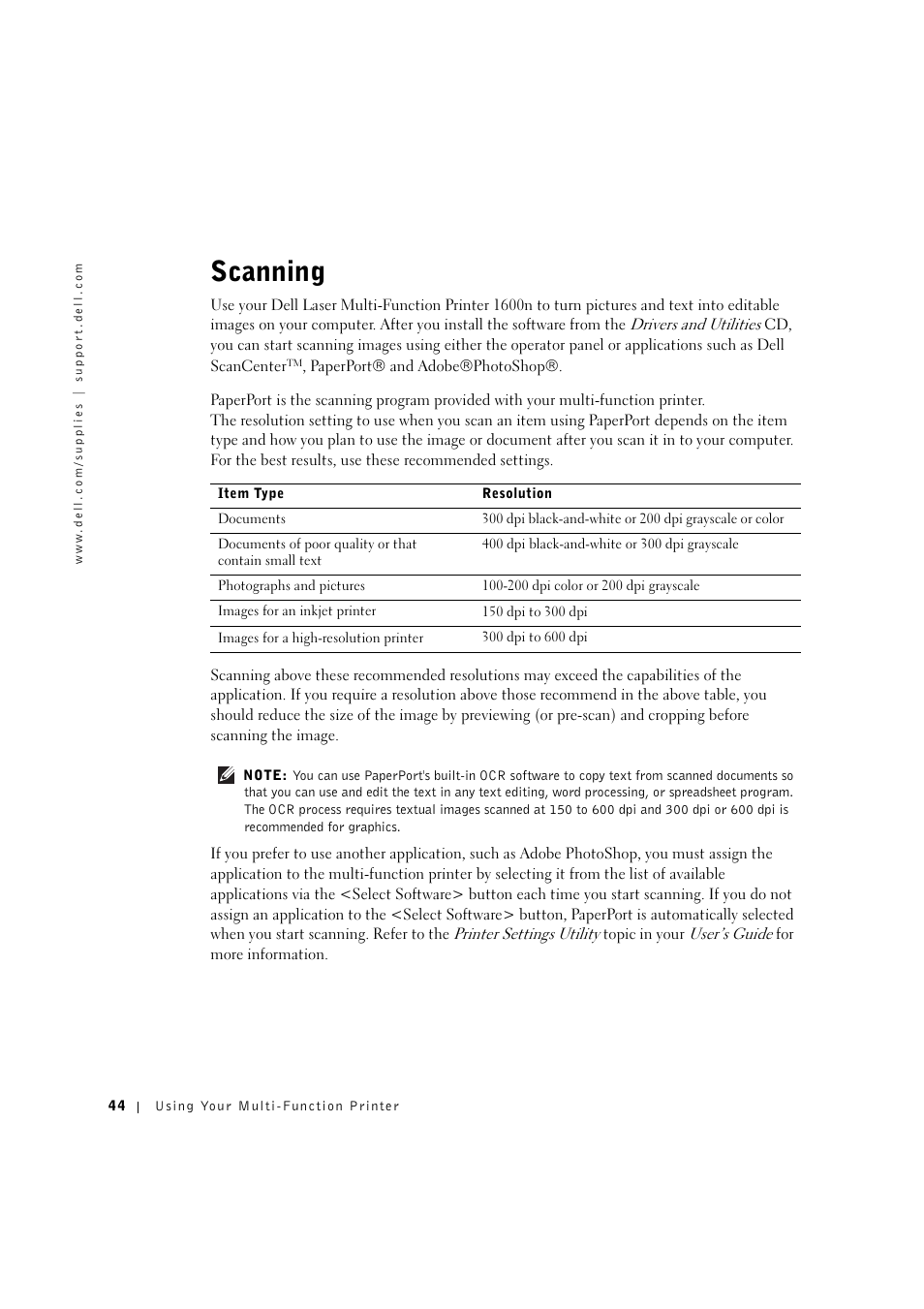 Scanning | Dell 1600n Multifunction Mono Laser Printer User Manual | Page 54 / 134