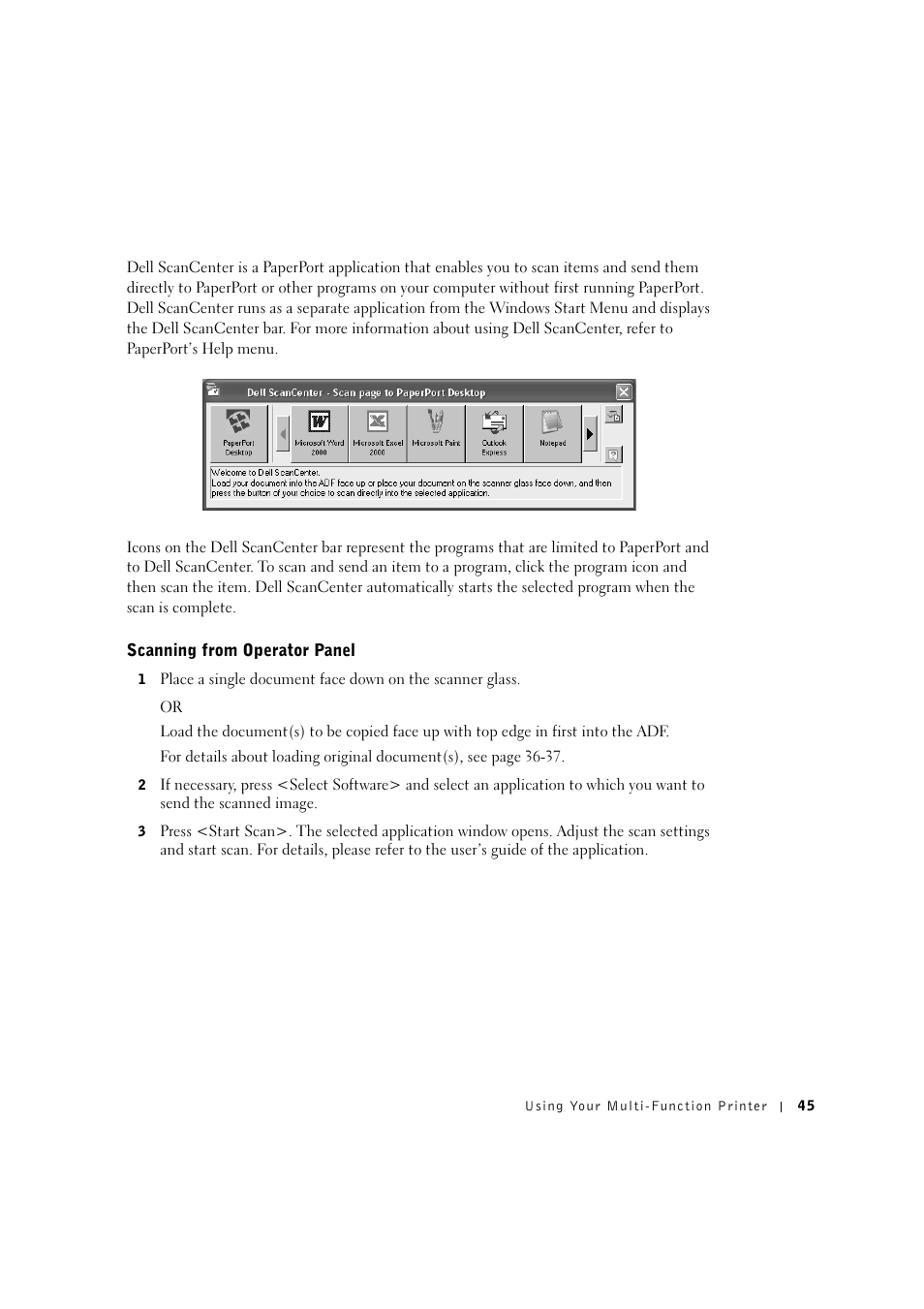 Scanning from operator panel | Dell 1600n Multifunction Mono Laser Printer User Manual | Page 55 / 134