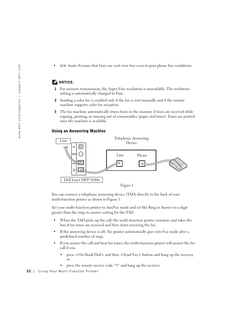 Using an answering machine | Dell 1600n Multifunction Mono Laser Printer User Manual | Page 62 / 134
