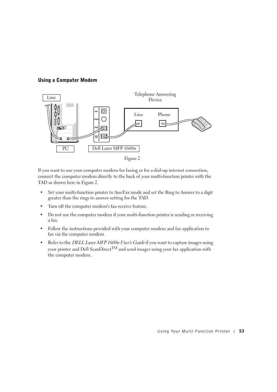 Using a computer modem | Dell 1600n Multifunction Mono Laser Printer User Manual | Page 63 / 134