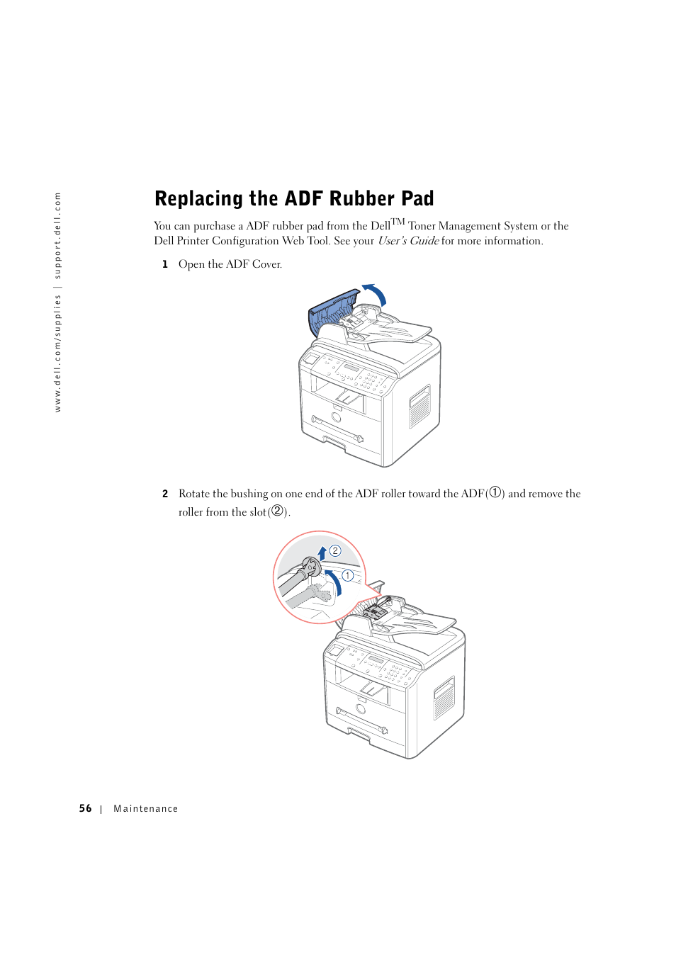 Replacing the adf rubber pad | Dell 1600n Multifunction Mono Laser Printer User Manual | Page 66 / 134