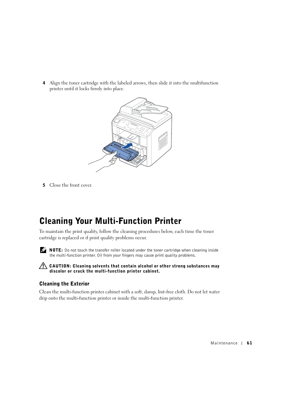 Cleaning your multi-function printer, Cleaning the exterior | Dell 1600n Multifunction Mono Laser Printer User Manual | Page 71 / 134