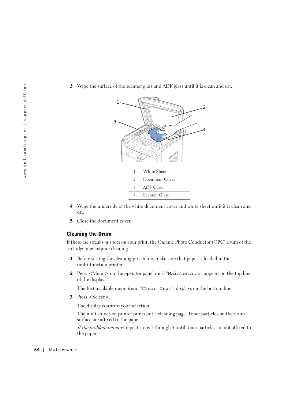 Cleaning the drum | Dell 1600n Multifunction Mono Laser Printer User Manual | Page 74 / 134