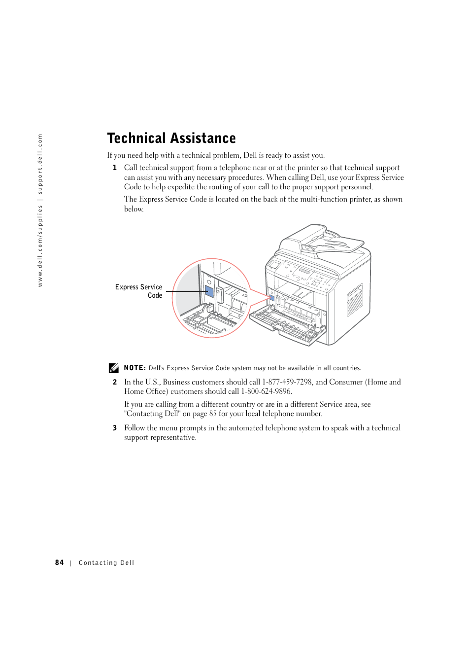 Technical assistance | Dell 1600n Multifunction Mono Laser Printer User Manual | Page 94 / 134