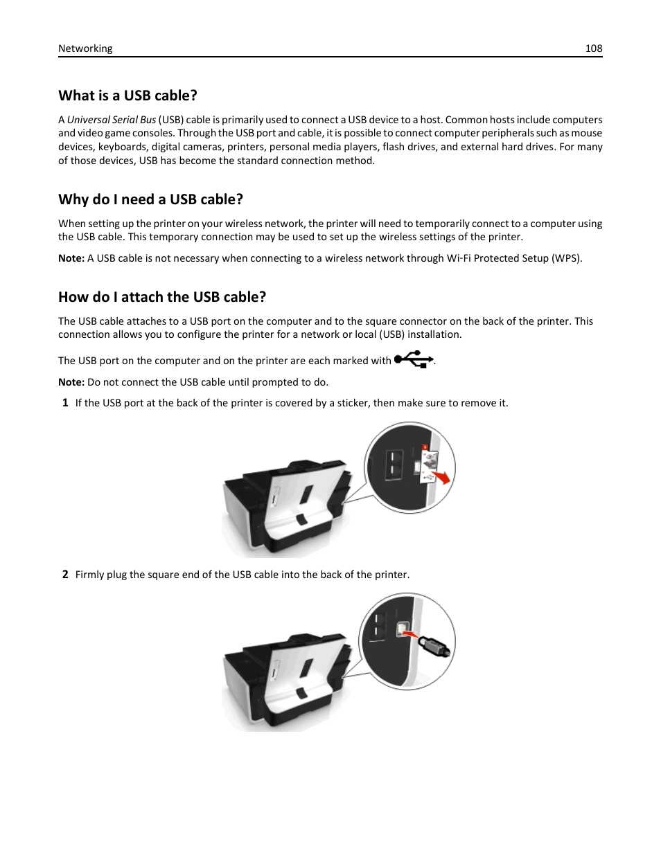 What is a usb cable, Why do i need a usb cable, How do i attach the usb cable | Dell V525w All In One Wireless Inkjet Printer User Manual | Page 108 / 177