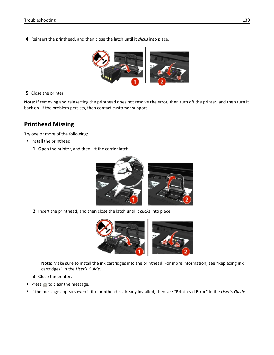 Printhead missing | Dell V525w All In One Wireless Inkjet Printer User Manual | Page 130 / 177