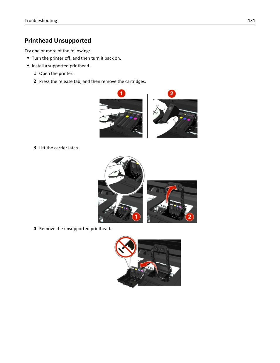 Printhead unsupported | Dell V525w All In One Wireless Inkjet Printer User Manual | Page 131 / 177