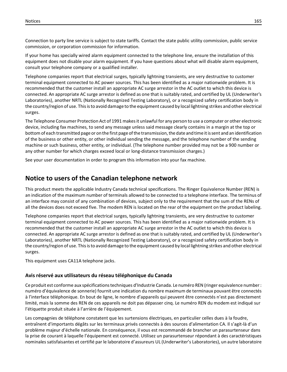 Notice to users of the canadian telephone network | Dell V525w All In One Wireless Inkjet Printer User Manual | Page 165 / 177