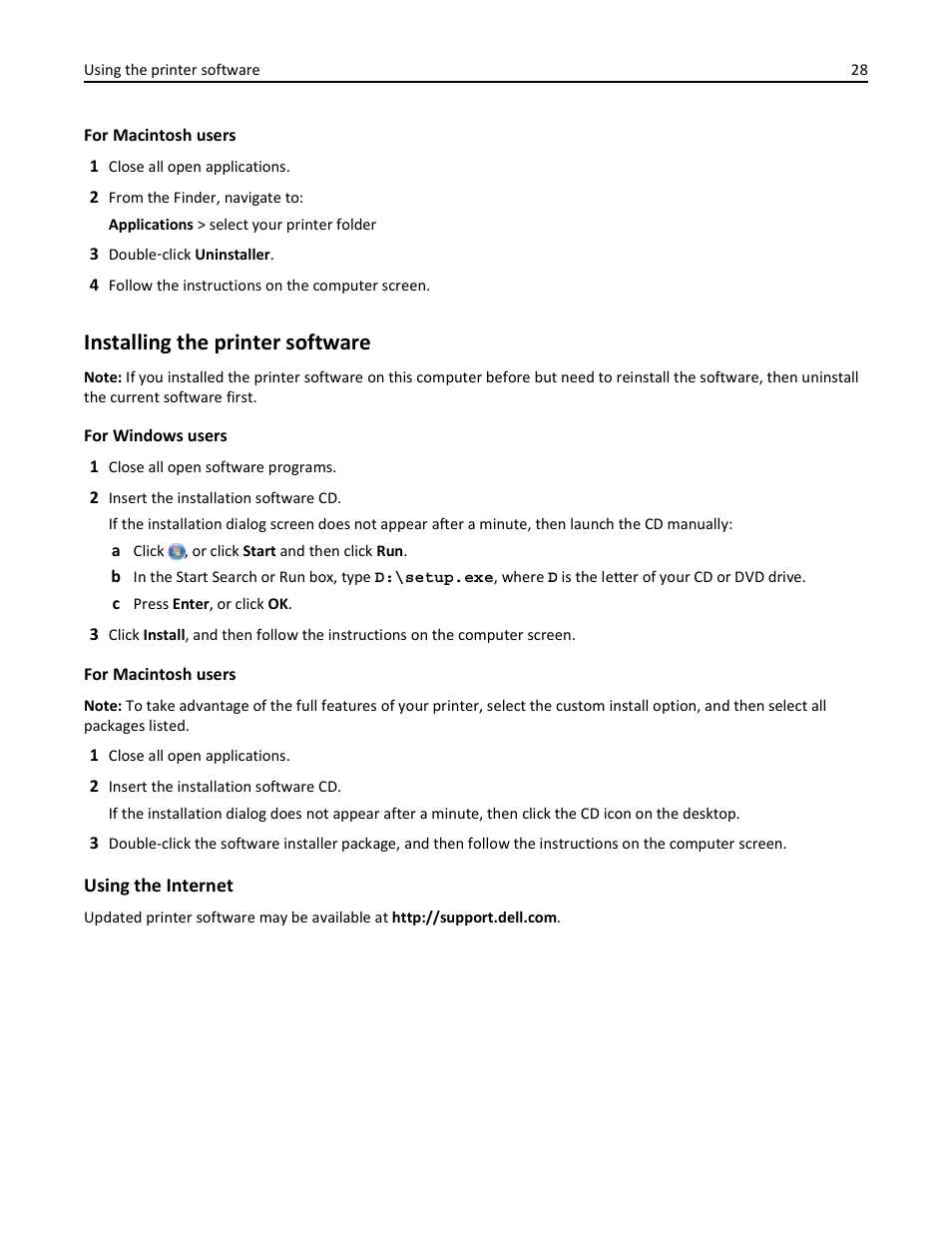 Installing the printer software | Dell V525w All In One Wireless Inkjet Printer User Manual | Page 28 / 177