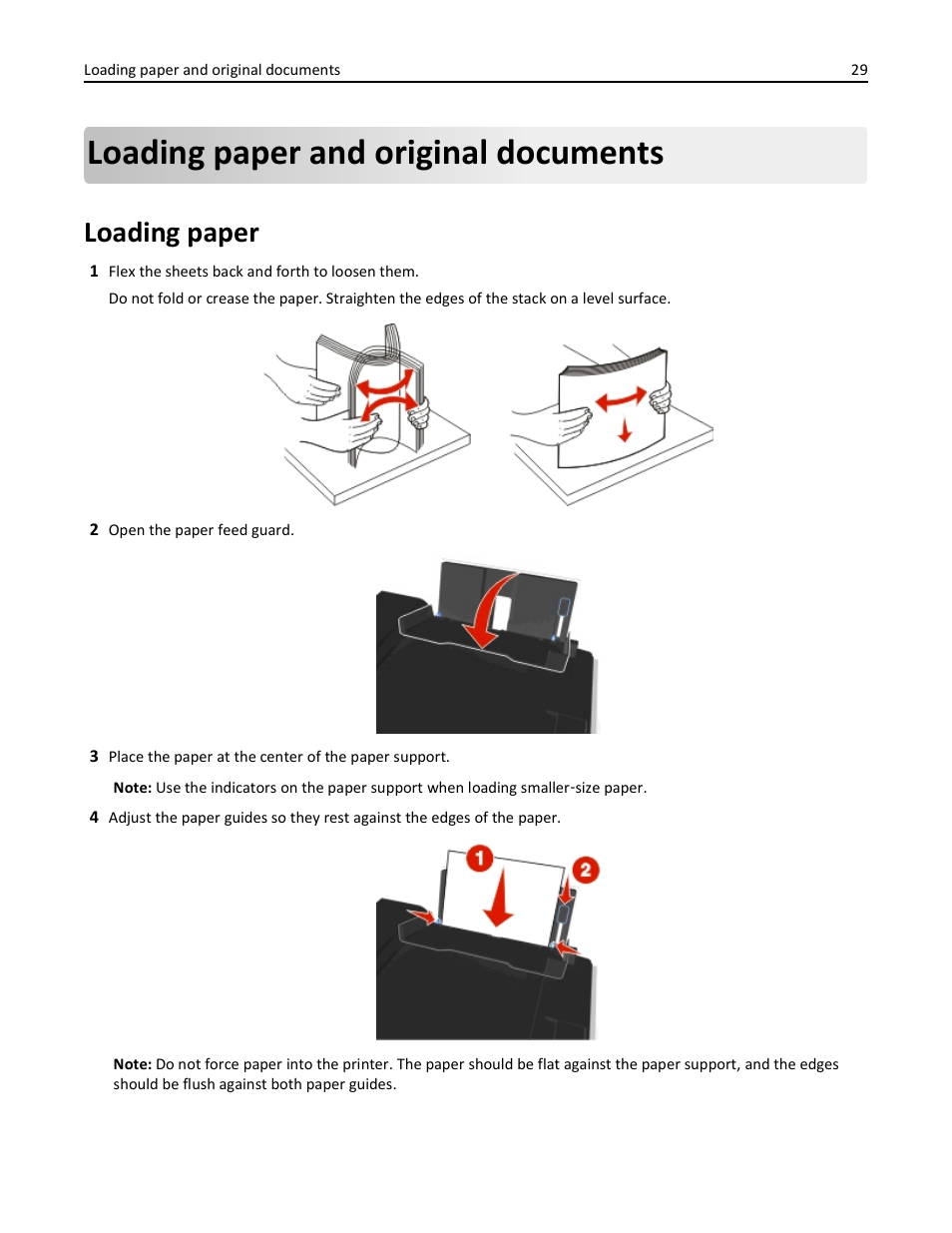 Loading paper and original documents, Loading paper | Dell V525w All In One Wireless Inkjet Printer User Manual | Page 29 / 177