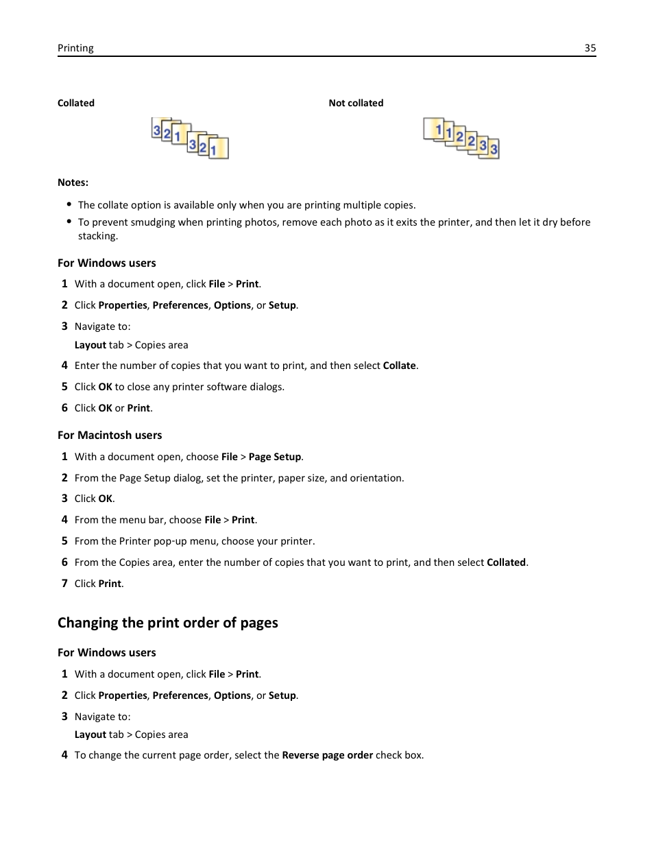 Changing the print order of pages | Dell V525w All In One Wireless Inkjet Printer User Manual | Page 35 / 177