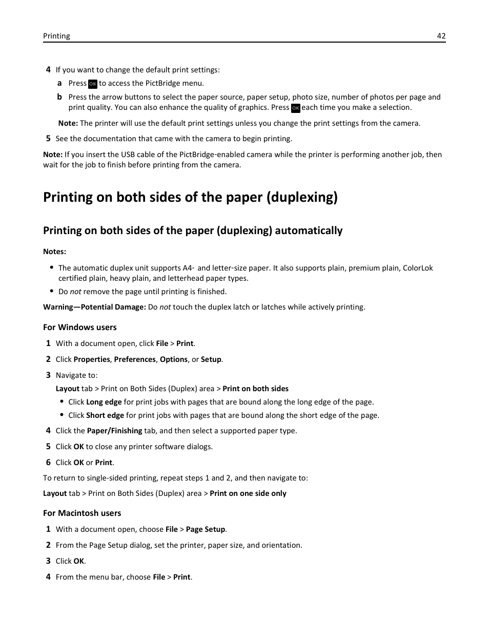 Printing on both sides of the paper (duplexing) | Dell V525w All In One Wireless Inkjet Printer User Manual | Page 42 / 177