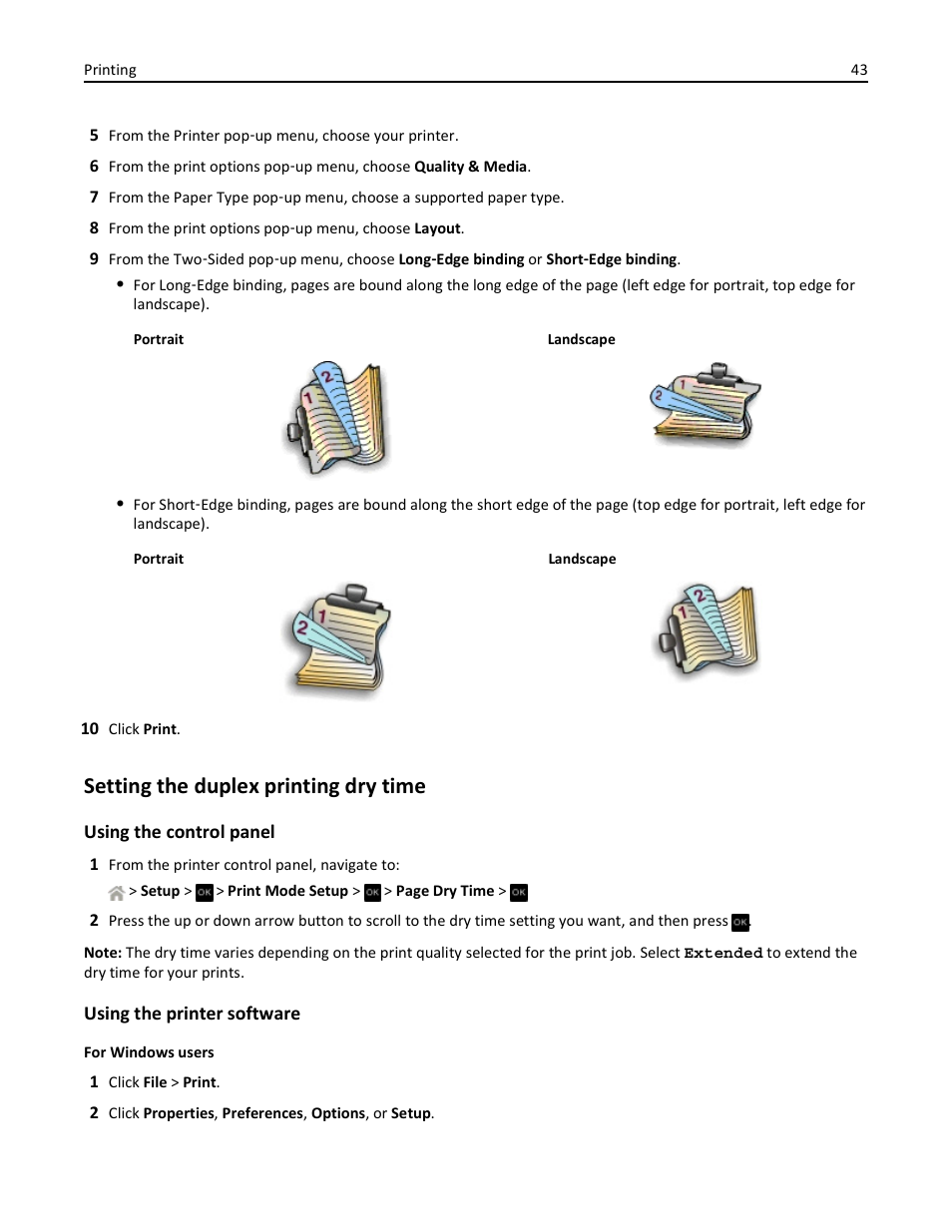 Setting the duplex printing dry time | Dell V525w All In One Wireless Inkjet Printer User Manual | Page 43 / 177