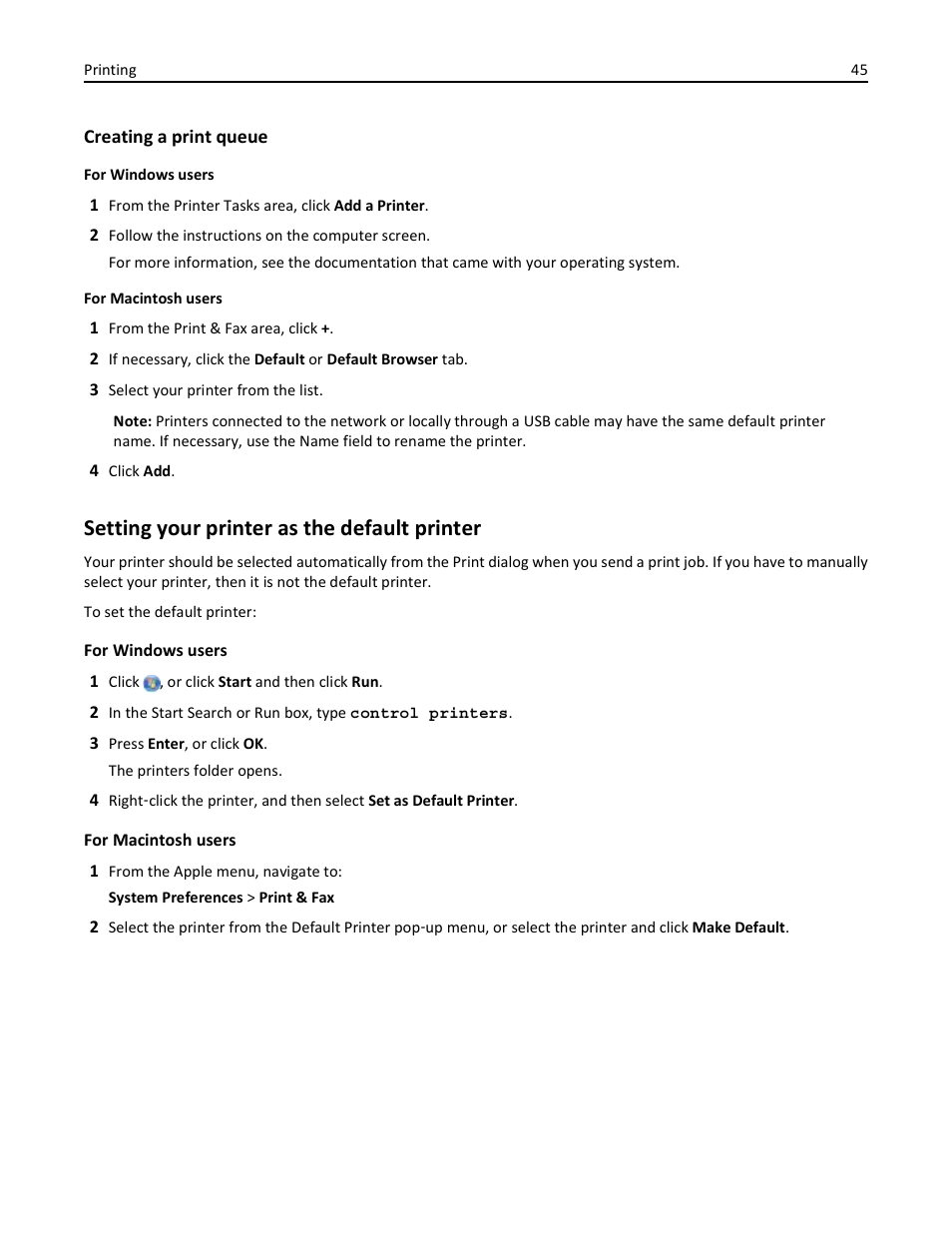 Setting your printer as the default printer | Dell V525w All In One Wireless Inkjet Printer User Manual | Page 45 / 177