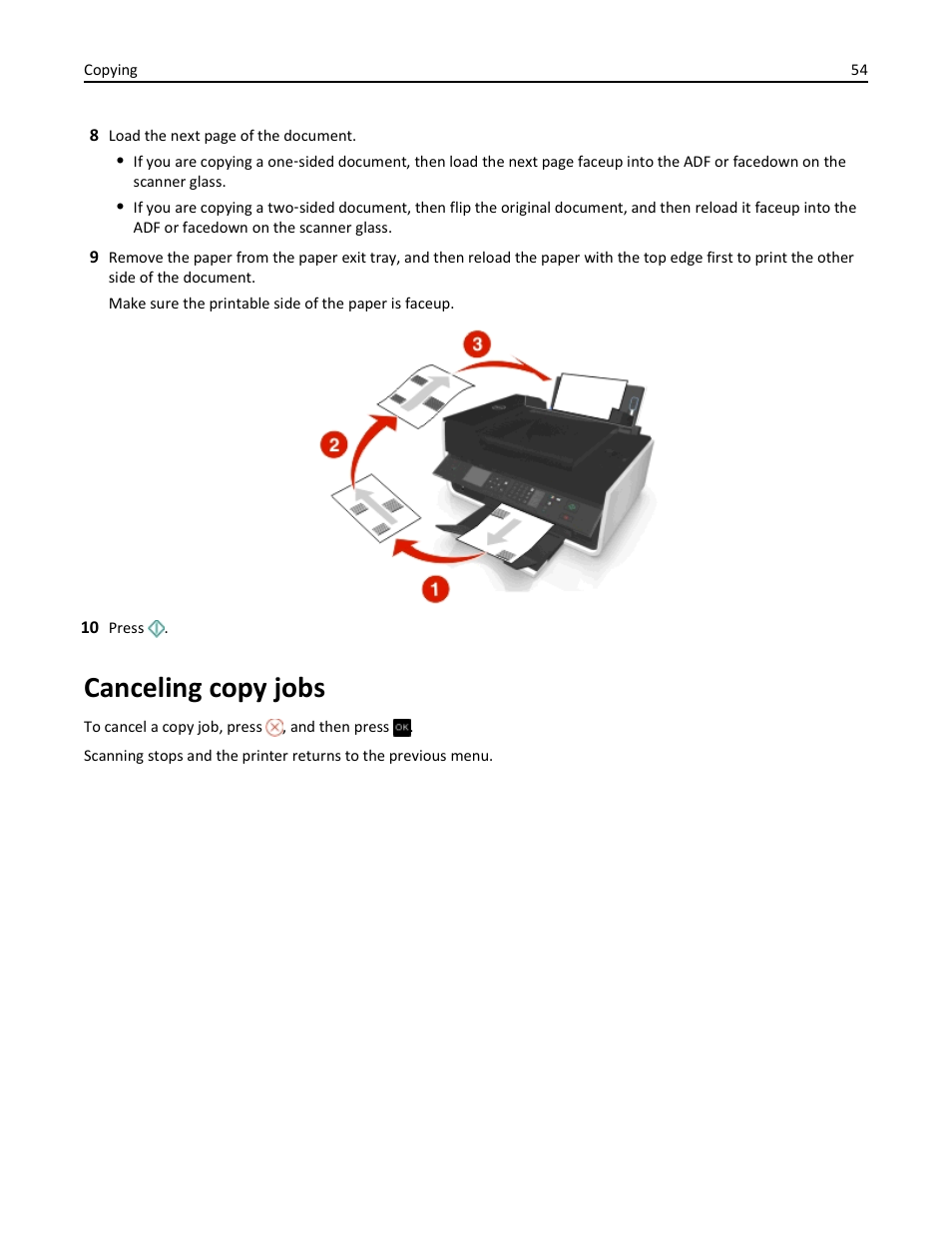 Canceling copy jobs | Dell V525w All In One Wireless Inkjet Printer User Manual | Page 54 / 177