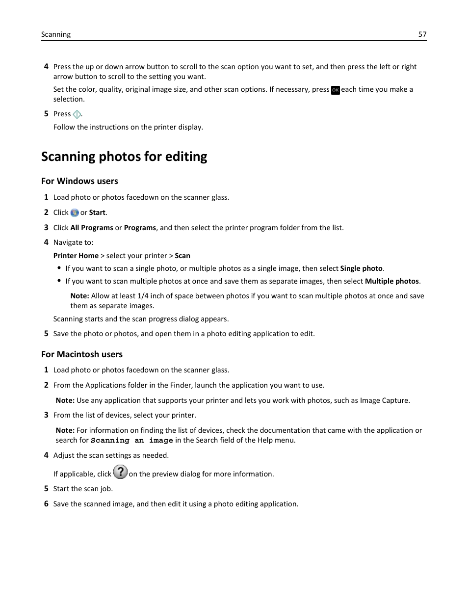 Scanning photos for editing | Dell V525w All In One Wireless Inkjet Printer User Manual | Page 57 / 177