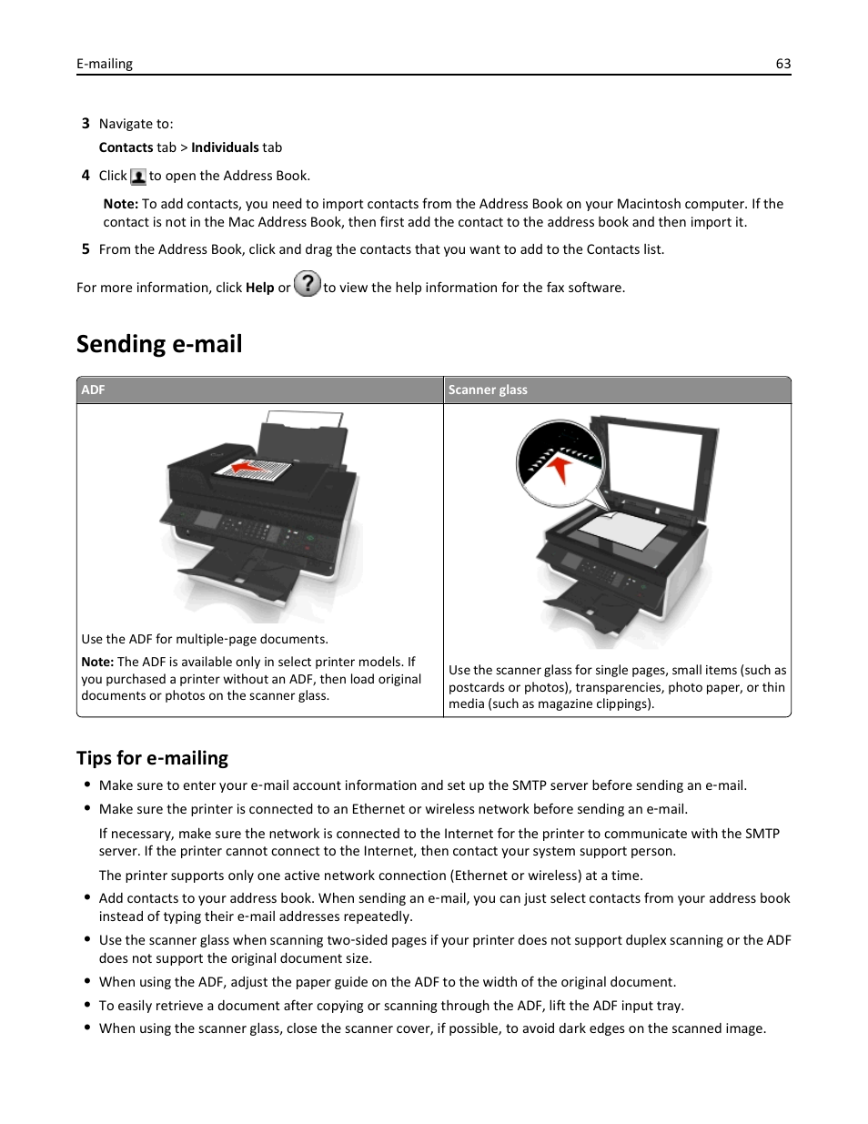 Sending e-mail, Tips for e-mailing, Tips for e ‑ mailing | Dell V525w All In One Wireless Inkjet Printer User Manual | Page 63 / 177