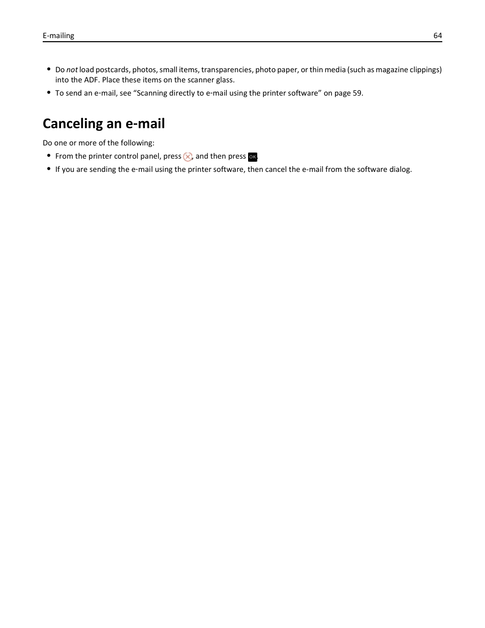 Canceling an e-mail, Canceling an e, Mail | Canceling an e ‑ mail | Dell V525w All In One Wireless Inkjet Printer User Manual | Page 64 / 177