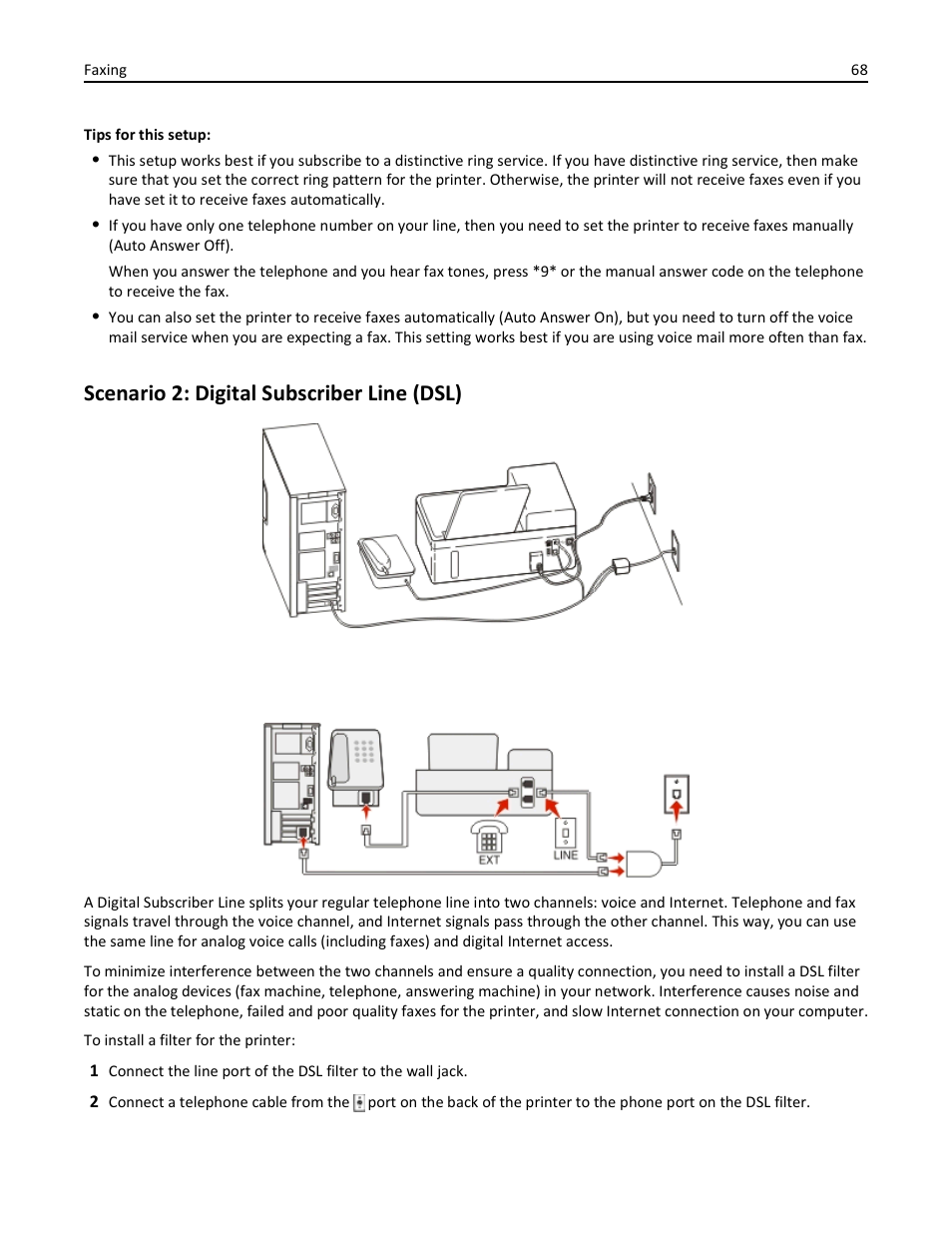 Scenario 2: digital subscriber line (dsl) | Dell V525w All In One Wireless Inkjet Printer User Manual | Page 68 / 177