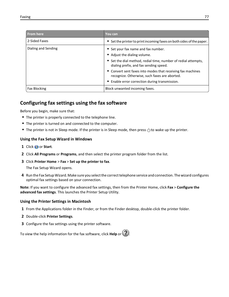 Configuring fax settings using the fax software | Dell V525w All In One Wireless Inkjet Printer User Manual | Page 77 / 177