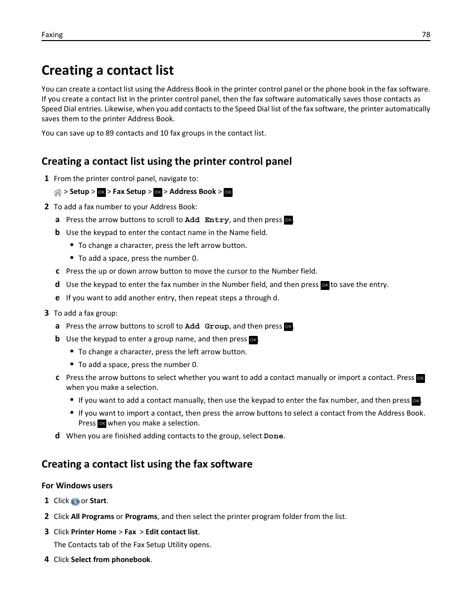 Creating a contact list, Creating a contact list using the fax software | Dell V525w All In One Wireless Inkjet Printer User Manual | Page 78 / 177