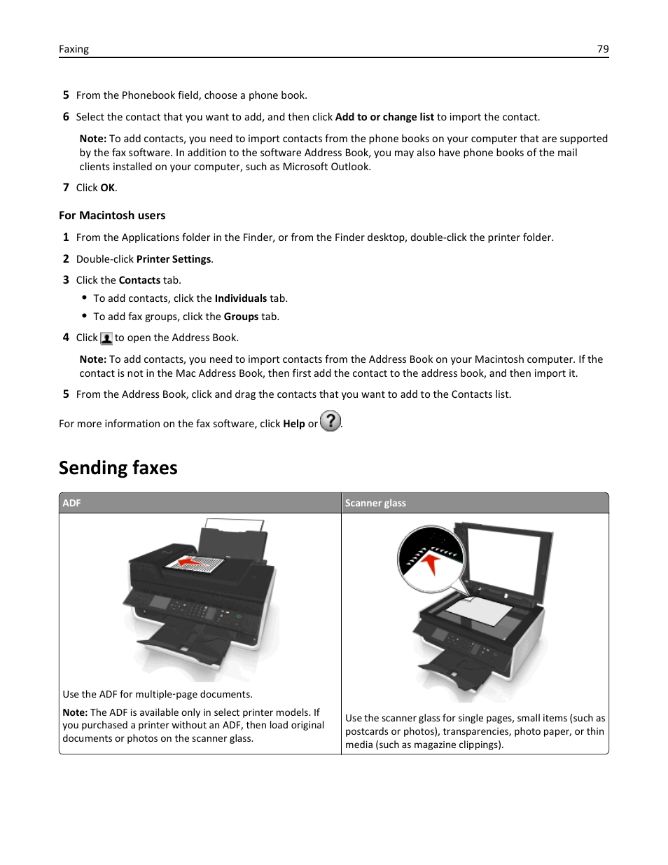 Sending faxes | Dell V525w All In One Wireless Inkjet Printer User Manual | Page 79 / 177