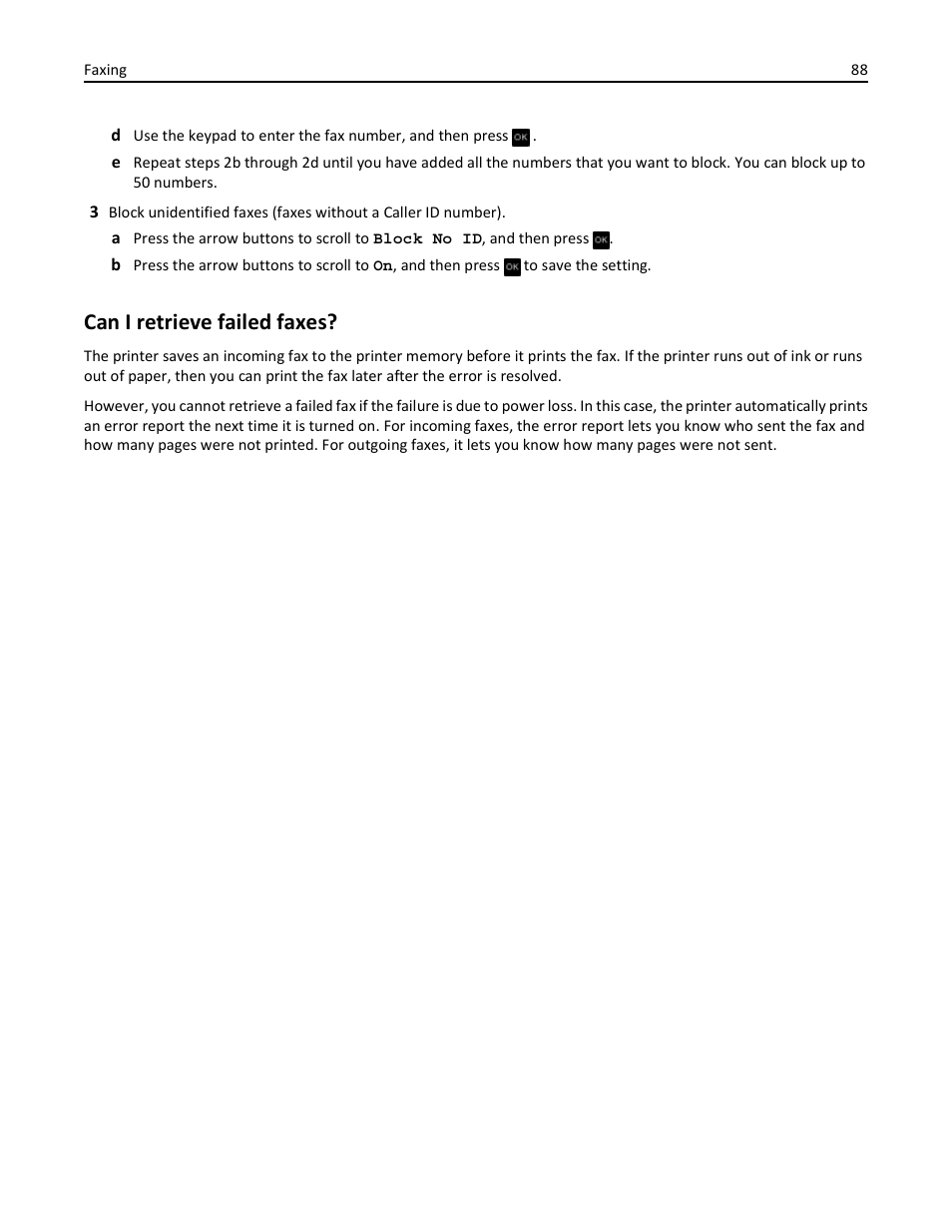 Can i retrieve failed faxes | Dell V525w All In One Wireless Inkjet Printer User Manual | Page 88 / 177