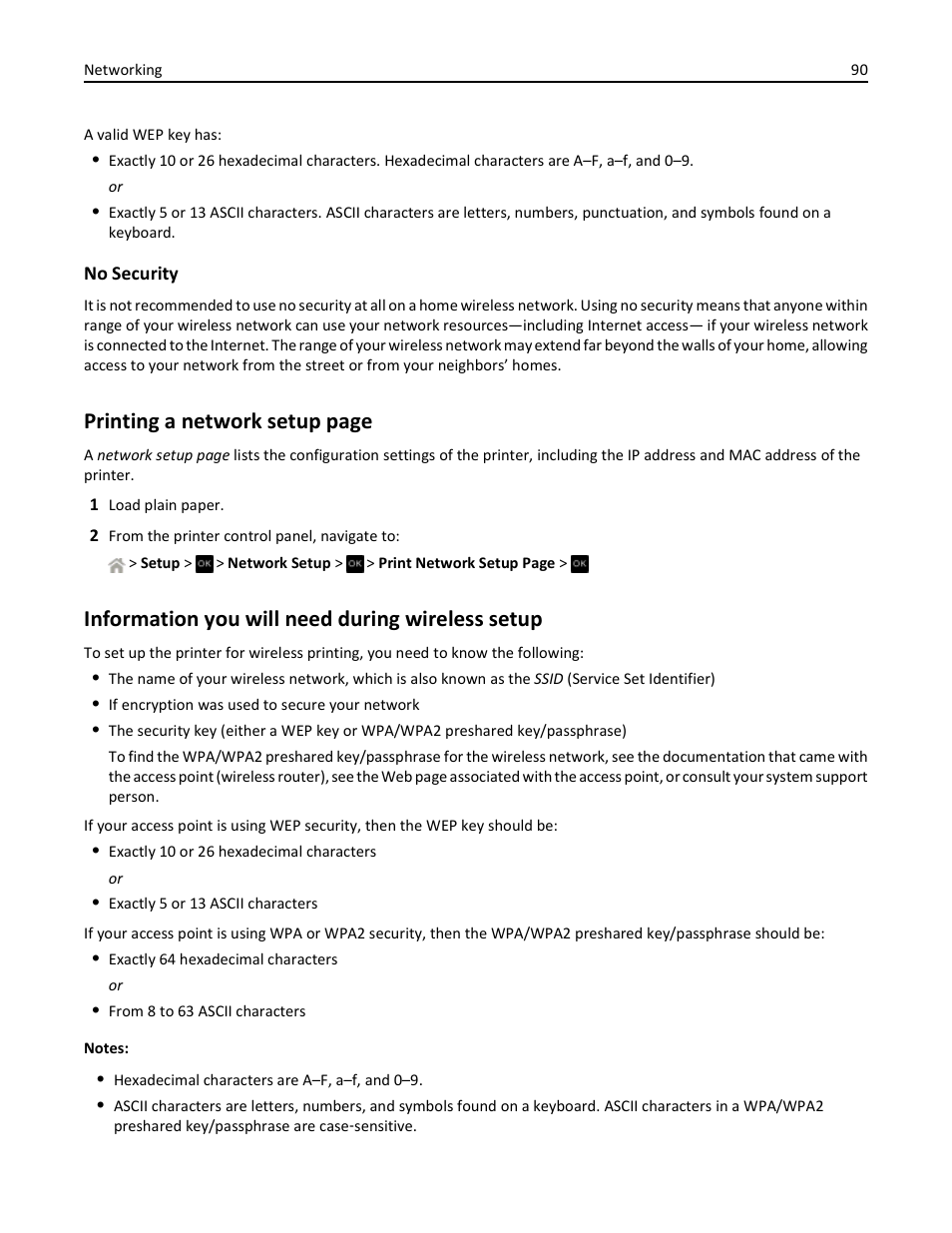 Information you will need during wireless setup, Printing a network setup page | Dell V525w All In One Wireless Inkjet Printer User Manual | Page 90 / 177