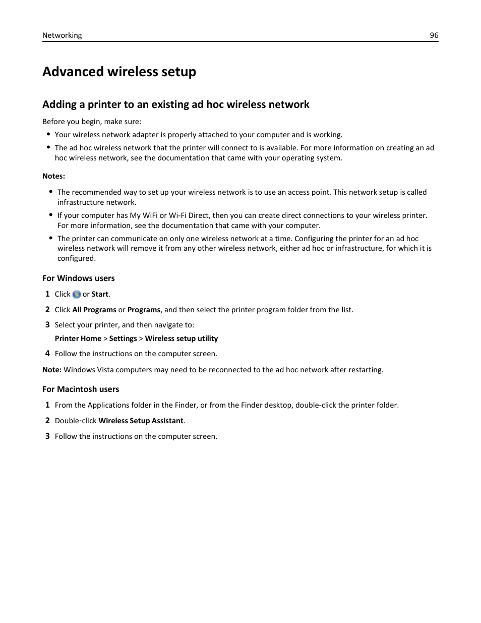 Advanced wireless setup | Dell V525w All In One Wireless Inkjet Printer User Manual | Page 96 / 177