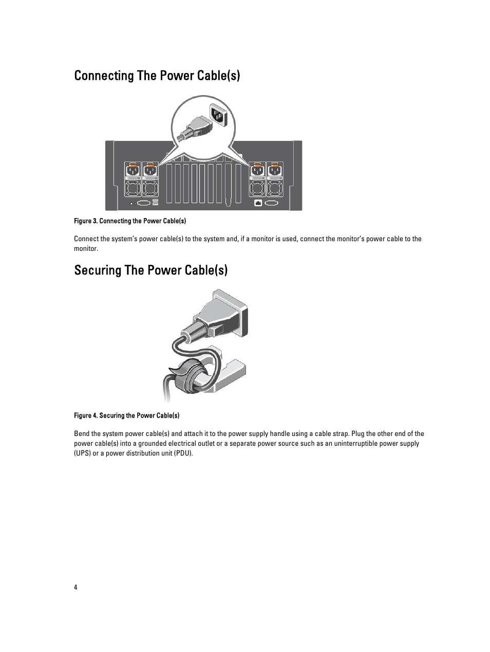 Connecting the power cable(s), Securing the power cable(s) | Dell PowerEdge R920 User Manual | Page 4 / 9