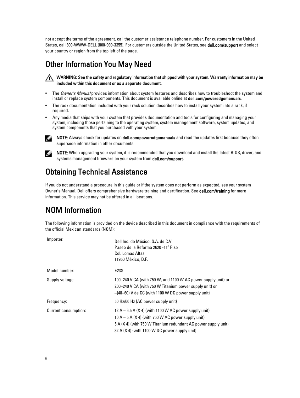 Other information you may need, Obtaining technical assistance, Nom information | Dell PowerEdge R920 User Manual | Page 6 / 9