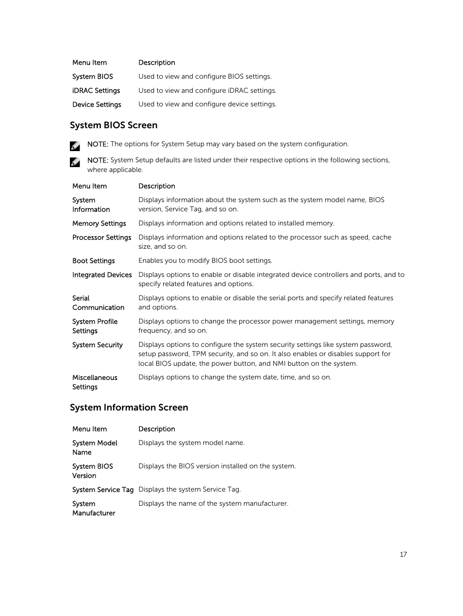 System bios screen, System information screen | Dell PowerVault DR6000 User Manual | Page 17 / 124