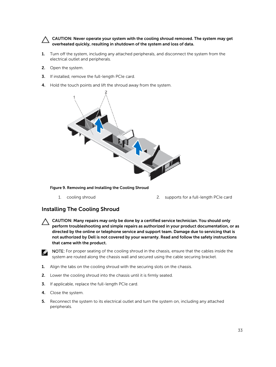 Installing the cooling shroud | Dell PowerVault DR6000 User Manual | Page 33 / 124