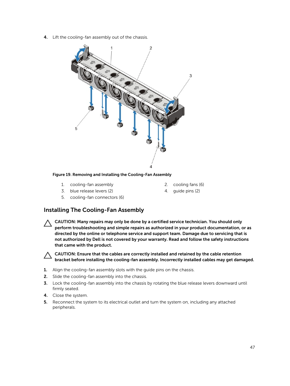 Installing the cooling-fan assembly | Dell PowerVault DR6000 User Manual | Page 47 / 124