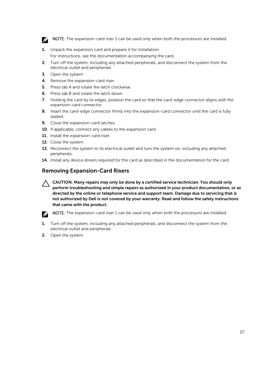 Removing expansion-card risers | Dell PowerVault DR6000 User Manual | Page 57 / 124