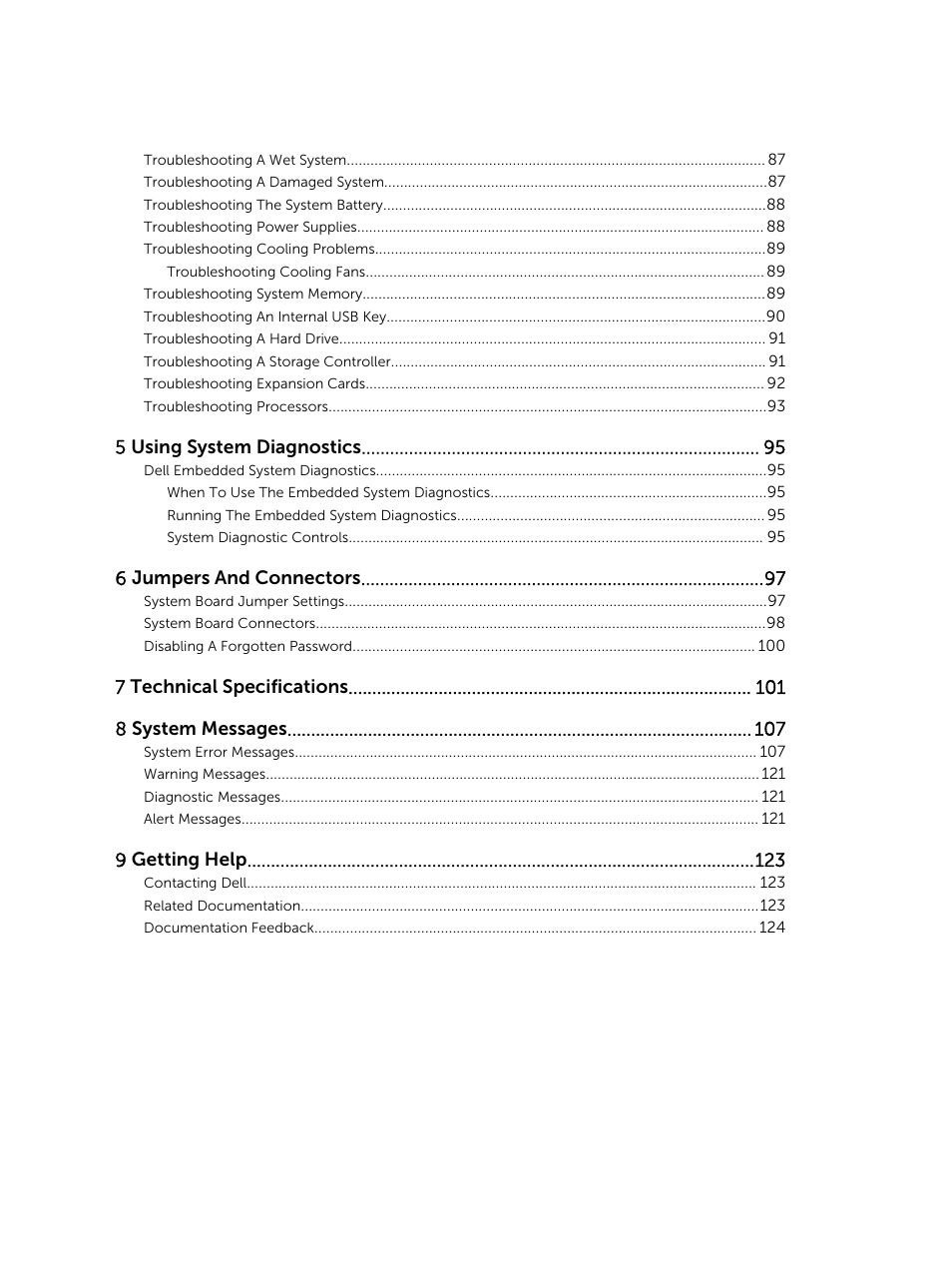 5 using system diagnostics, 6 jumpers and connectors, 7 technical specifications 8 system messages | 9 getting help | Dell PowerVault DR6000 User Manual | Page 6 / 124