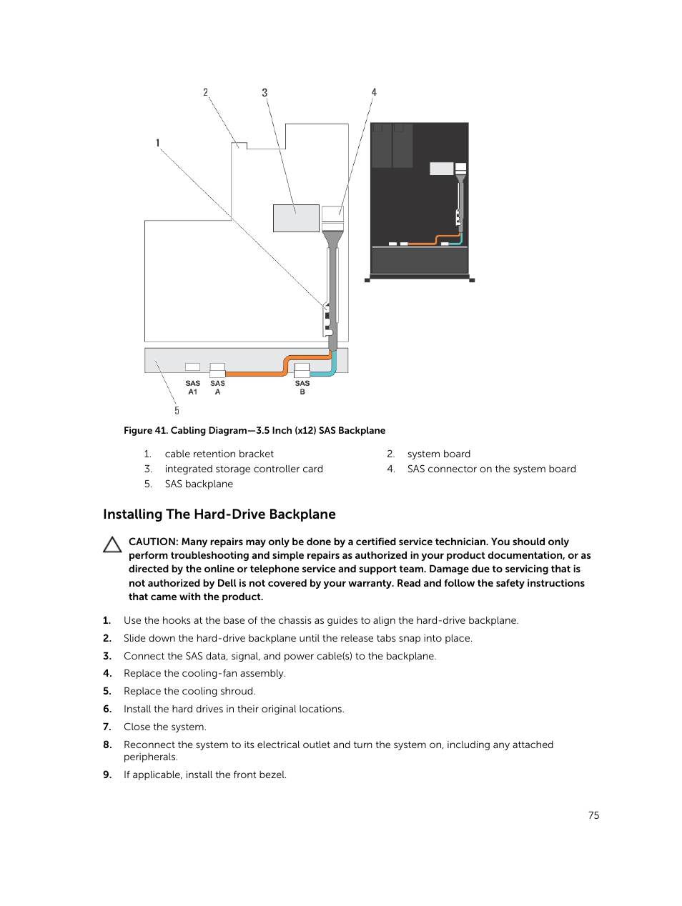 Installing the hard-drive backplane | Dell PowerVault DR6000 User Manual | Page 75 / 124