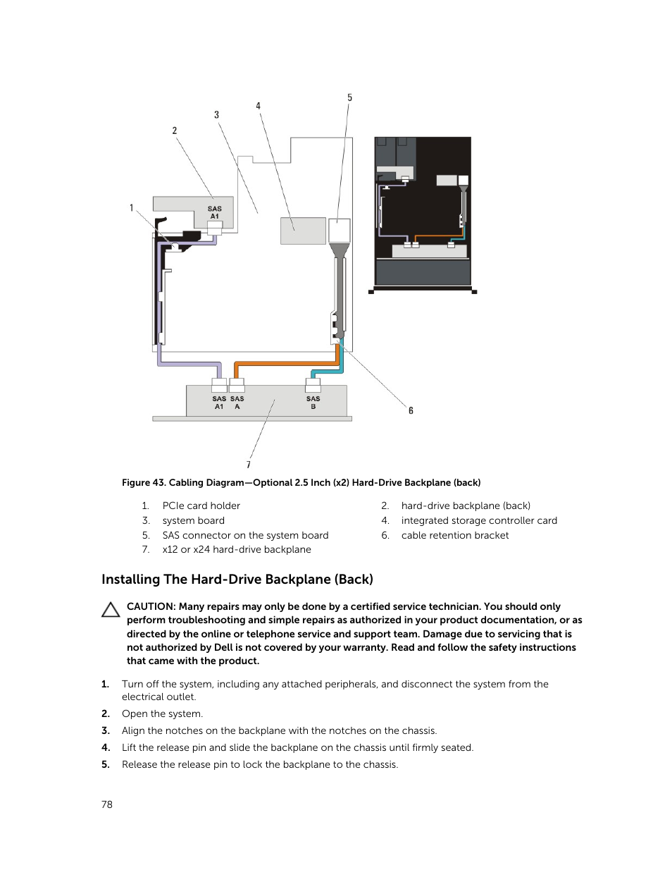 Installing the hard-drive backplane (back) | Dell PowerVault DR6000 User Manual | Page 78 / 124