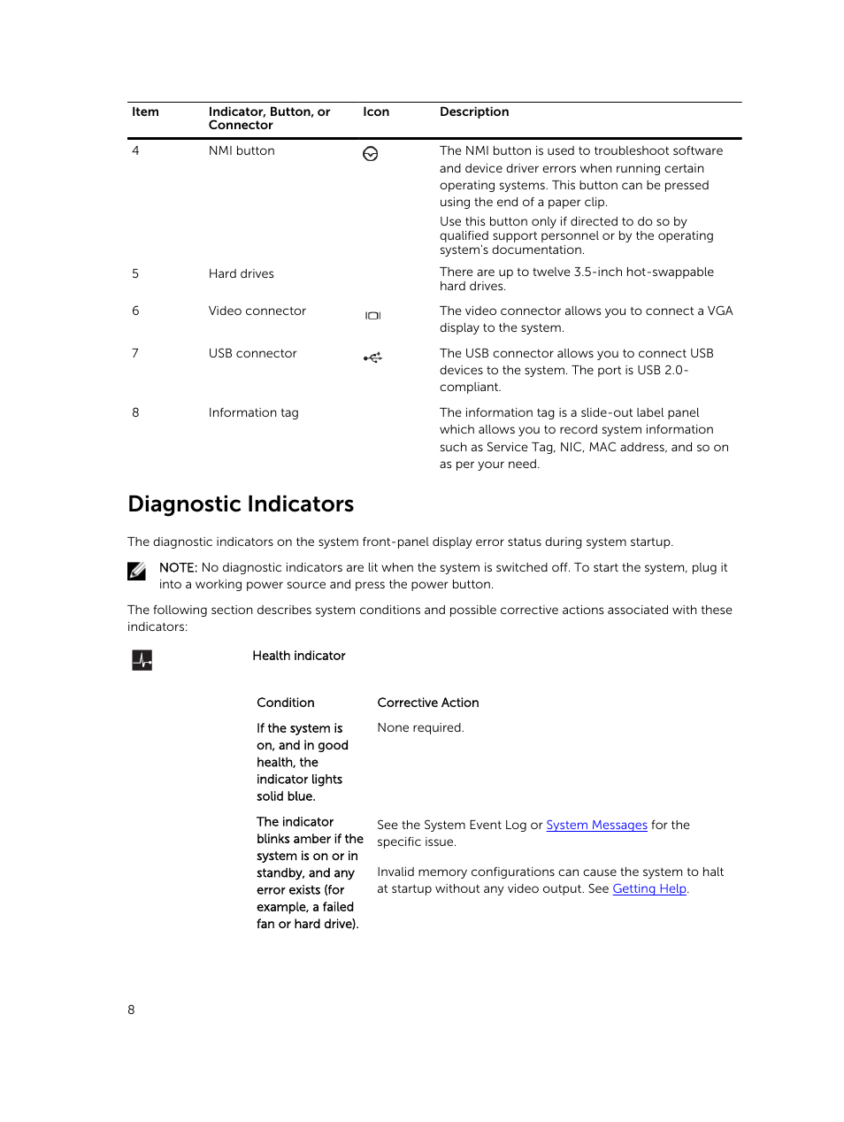 Diagnostic indicators | Dell PowerVault DR6000 User Manual | Page 8 / 124