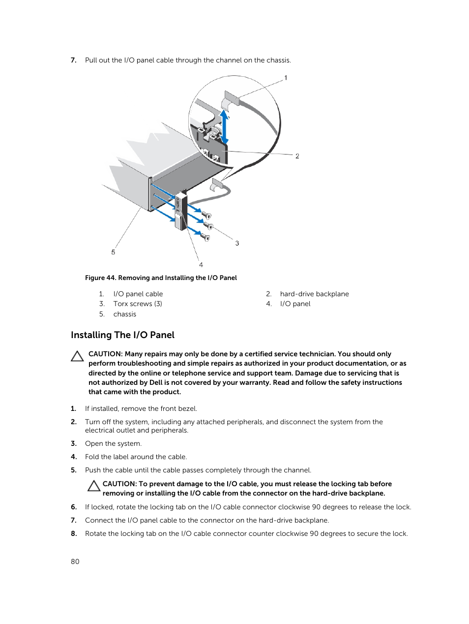 Installing the i/o panel | Dell PowerVault DR6000 User Manual | Page 80 / 124