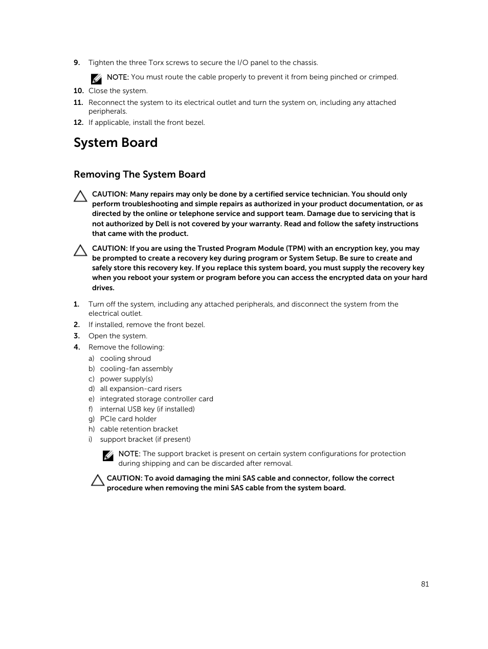 System board, Removing the system board | Dell PowerVault DR6000 User Manual | Page 81 / 124