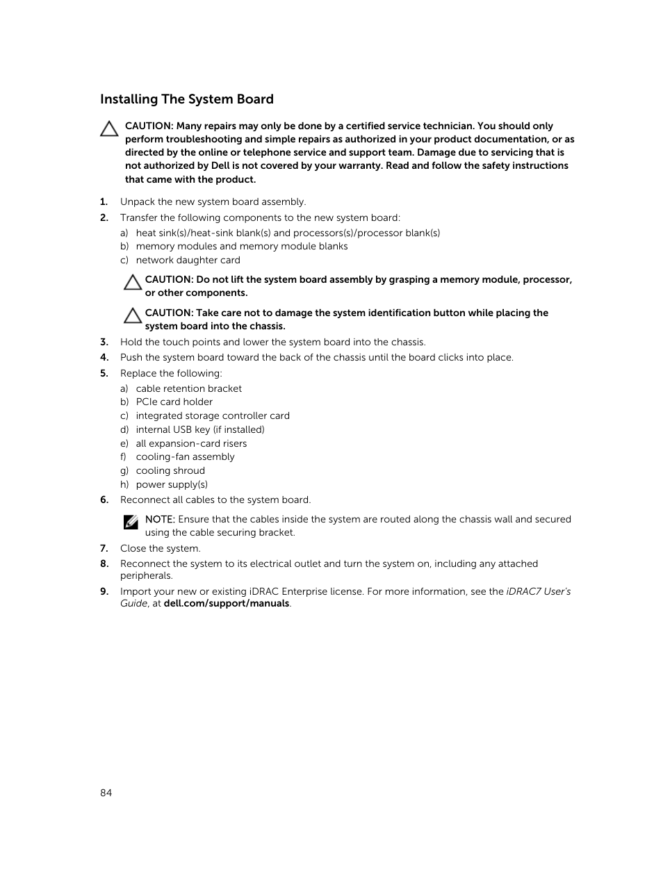 Installing the system board | Dell PowerVault DR6000 User Manual | Page 84 / 124