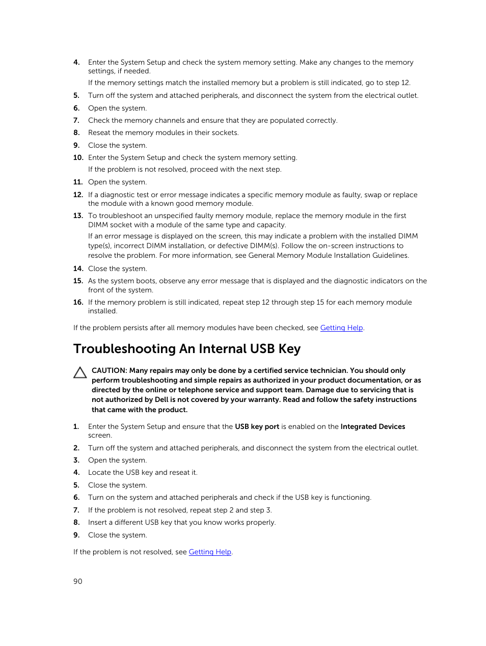 Troubleshooting an internal usb key | Dell PowerVault DR6000 User Manual | Page 90 / 124