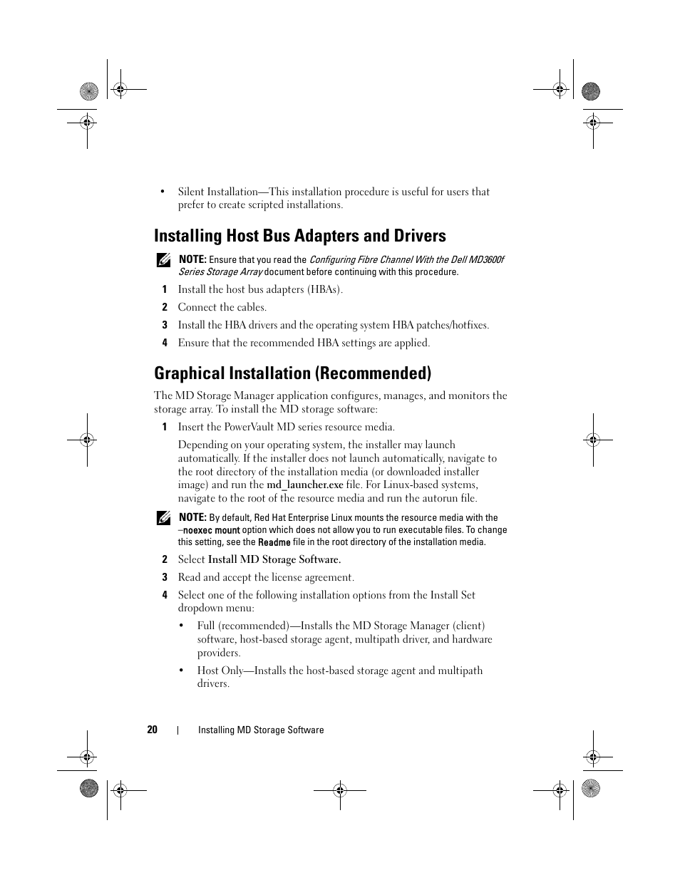 Installing host bus adapters and drivers, Graphical installation (recommended) | Dell POWERVAULT MD3620F User Manual | Page 20 / 38