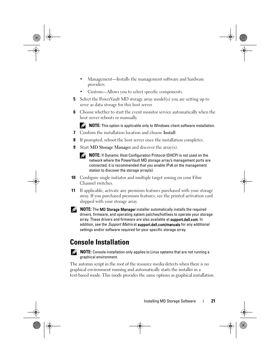 Console installation | Dell POWERVAULT MD3620F User Manual | Page 21 / 38