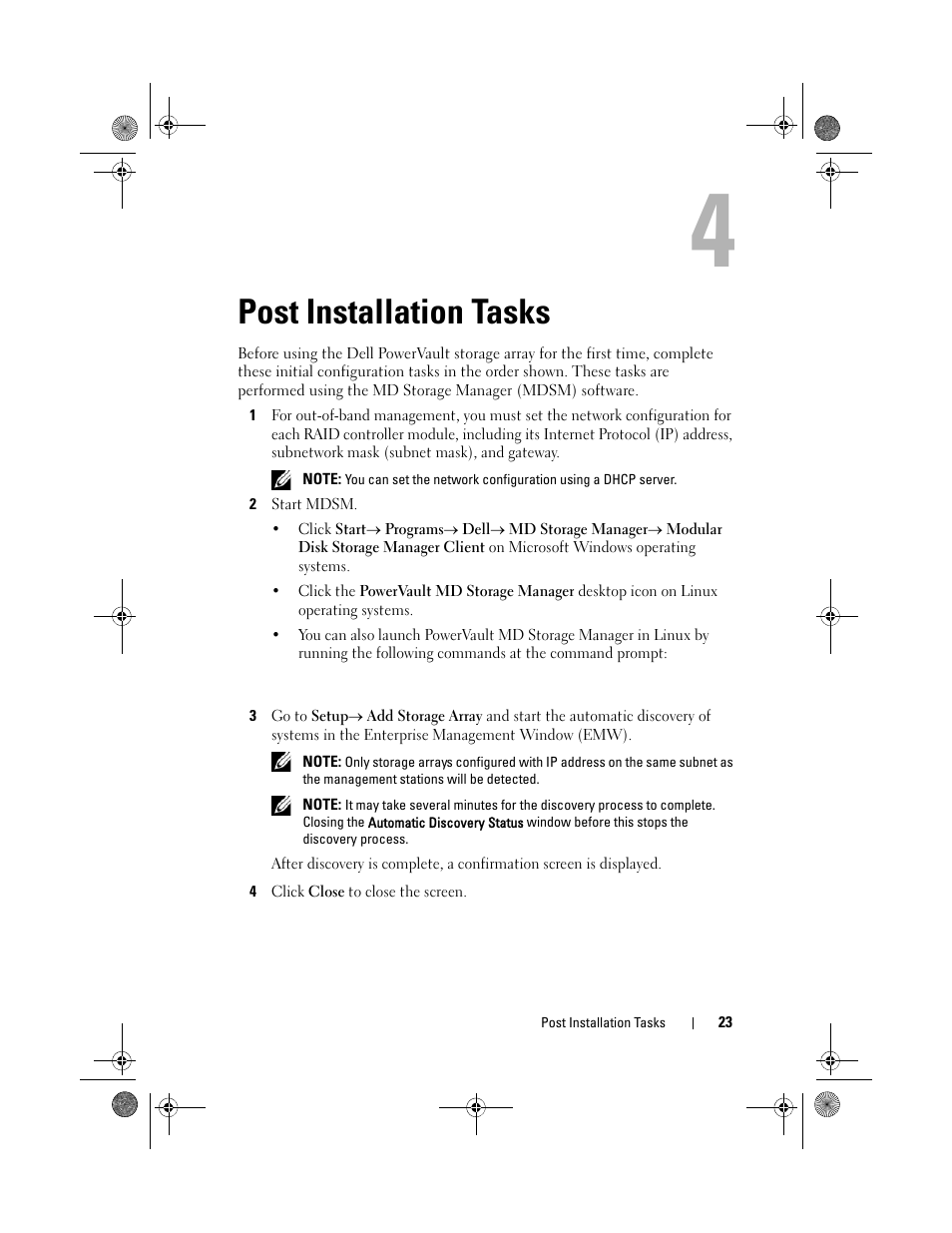 Post installation tasks | Dell POWERVAULT MD3620F User Manual | Page 23 / 38
