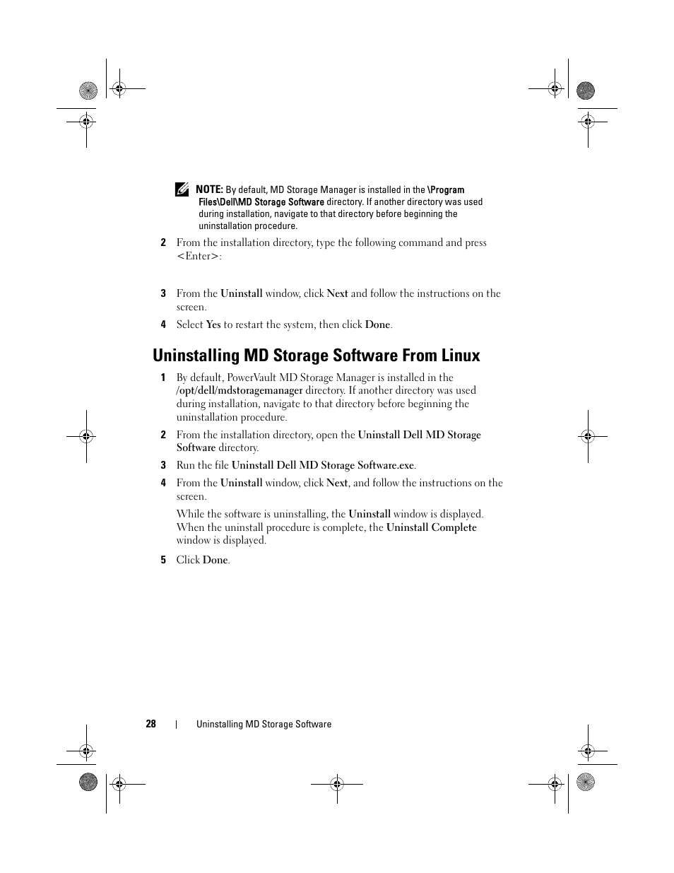 Uninstalling md storage software from linux | Dell POWERVAULT MD3620F User Manual | Page 28 / 38