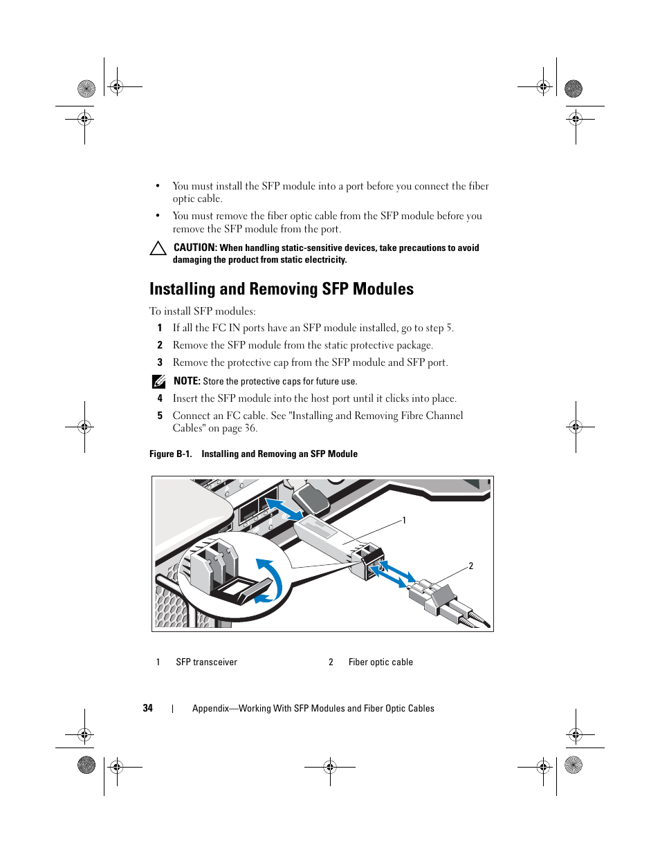 Installing and removing sfp modules | Dell POWERVAULT MD3620F User Manual | Page 34 / 38