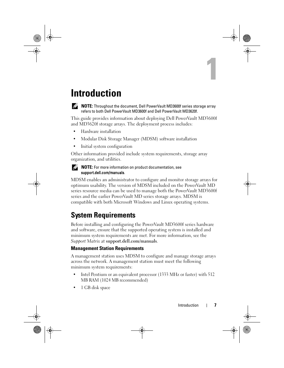 Introduction, System requirements | Dell POWERVAULT MD3620F User Manual | Page 7 / 38